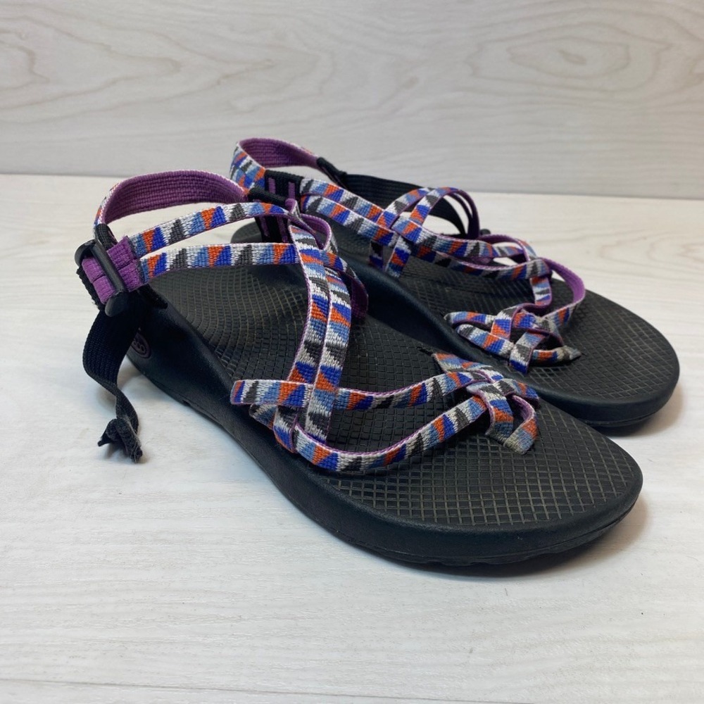 Chaco Womens 9 ZCloud 2 Sandals Strappy Purple Geometric Webbing Toe Loop Hiking